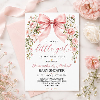 Roze Strikende Boog Bloem Meisje Baby Borrel Kaart