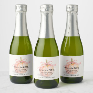 Roze Strikende Pompoen Meisje Baby Shower Mini Sparkling Wijnetiket