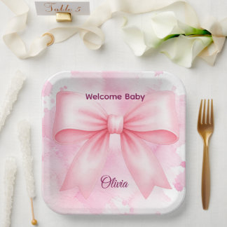 Roze Strikende Strik Welkom Baby Papieren Bord