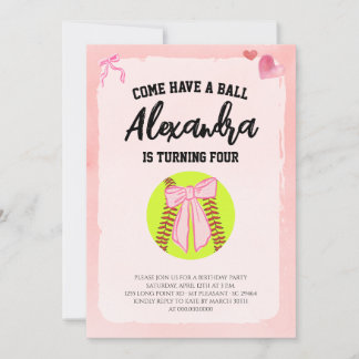 Roze Strikersoftbal Verjaardagsfeestje Kaart