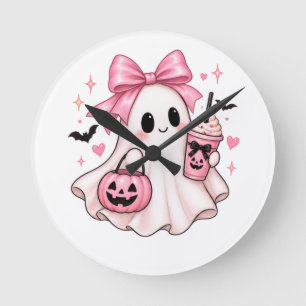 Roze Striking Geest Coquette Halloween Ronde Klok
