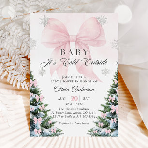 Roze Strikje Baby Het Is Koud Buiten Baby Shower Kaart