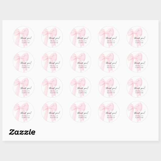 Roze strikje doop ronde sticker (Vel)