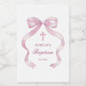 Roze strikje doop wijn etiket (Enkel label)