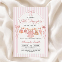 Roze Strikje Kleine Pompoen Baby Shower Uitnodigin