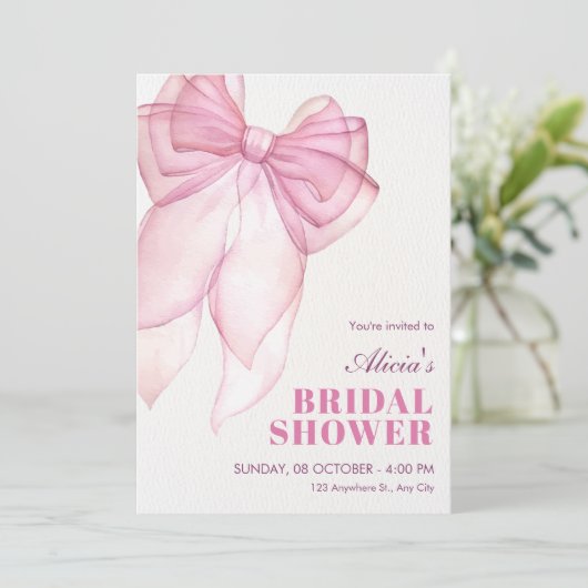 Roze strikje lint vrijgezellenfeest kaart (Staand voorkant)