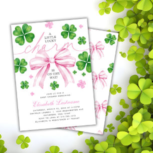Roze Strikje Lucky Charm Baby Shower Uitnodiging