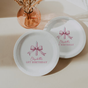 Roze strikje meisjes willen gewoon een 1e verjaard papieren bordje