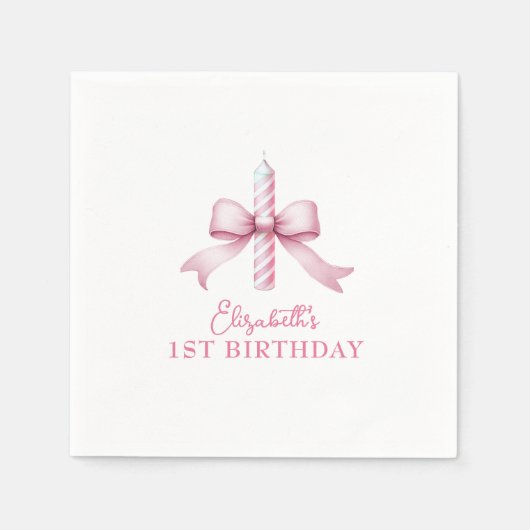 Roze strikje meisjes willen gewoon een 1e verjaard servet (Voorkant)