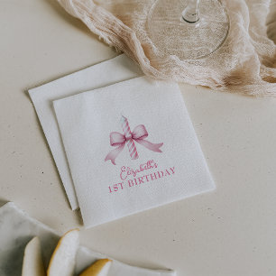 Roze strikje meisjes willen gewoon een 1e verjaard servet
