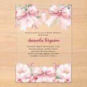 Roze strikjes bloemen meisje fles helder Baby show Acryl Uitnodigingen (Voorkant)