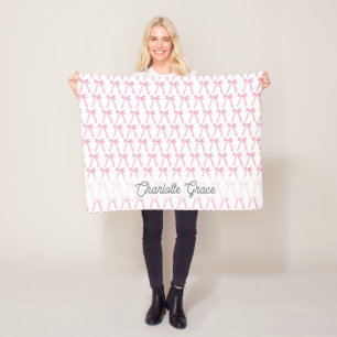 Roze Strikjes Met Naam Persoonlijke Baby Meisje Fleece Deken
