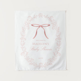 Roze Strikken & Bloemen Baby Shower Welkom Bord Wandkleed