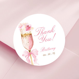 Roze Strikken Bloemen Prosecco Bruidsdouche Ronde Sticker