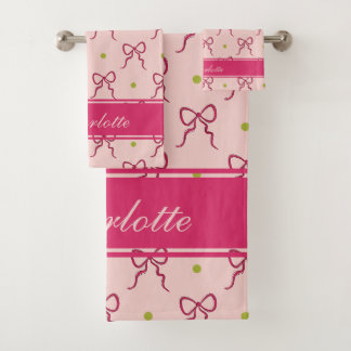 Roze Strikken Groene Stippen Bad Handdoek