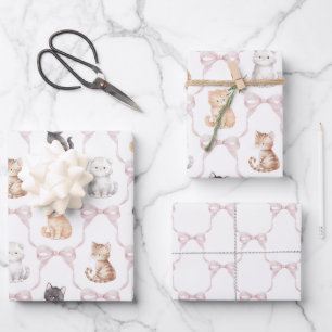 Roze Strikken Schattig Kitten Katten Verjaardag Inpakpapier Vel