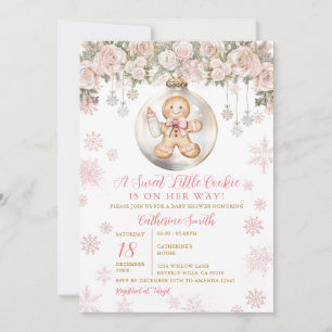 Roze Strikker Gebruid Deeg Kerst Koekjes Baby Show Kaart