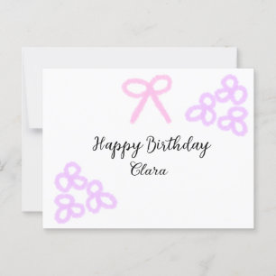 Roze strikpaarse bloemen pastel verjaardag  briefkaart