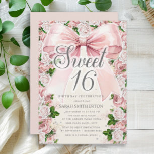 Roze Strikte Coquette Bloemige Vintage Sweet 16 Kaart