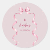 Roze Strikte Coquette Verjaardag Ronde Sticker (Voorkant)