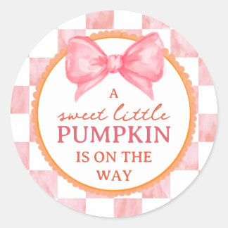 Roze Strikte Kleine Pompoen Meisje Baby Shower Ronde Sticker