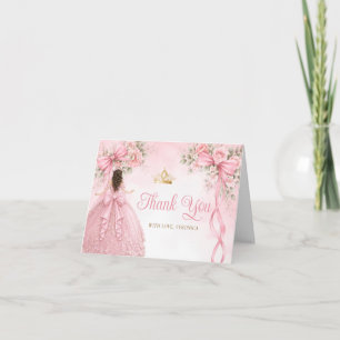 Roze Strikte Lint Meisje Quinceañera Jurk Kroon Bedankkaart