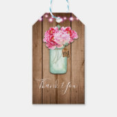 Roze String Lights & Mason Jar Flowers Rustic Wood Cadeaulabel (Voorkant)