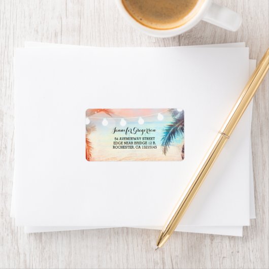 Roze String Lights Strand Bruiloft Etiket (Insitu)