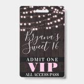 Roze String Lights Sweet 16 Party VIP Pass Badge (Achterkant)