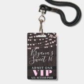 Roze String Lights Sweet 16 Party VIP Pass Badge (Achterkant met lanyard)