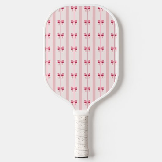Roze Stripe Bow Schattige Coquette Pickleball Paddle (Voorkant)
