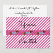 Roze Stripe Dachshund Party Invitation Kaart (Voorkant / Achterkant)