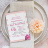 Roze Stripe en Peony Bat Mitzvah Uitnodiging