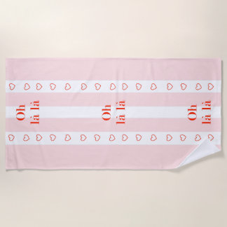 Roze Stripe French Theme Slogan Beach Towel Strandlaken