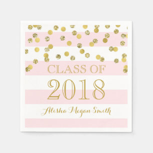 Roze Stripe Gold Confetti Klasse van 2018 Afstuder Servetten