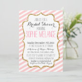 Roze stripe, goudglitter Bridal Shower Invitation Kaart (Staand voorkant)
