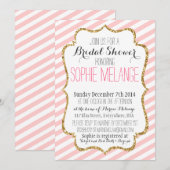 Roze stripe, goudglitter Bridal Shower Invitation Kaart (Voorkant / Achterkant)