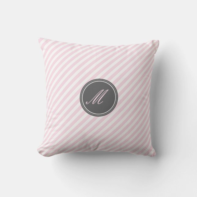 Roze stripe Monogram Sierkussen (Voorkant)
