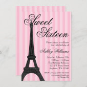 Roze Stripe Paris Geëerd 16 Birthday Kaart (Voorkant / Achterkant)