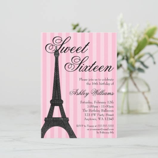 Roze Stripe Paris Geëerd 16 Birthday Kaart (Staand voorkant)