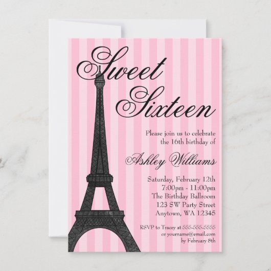Roze Stripe Paris Geëerd 16 Birthday Kaart (Voorkant)