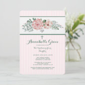 Roze Striped Floral Invitation Kaart (Staand voorkant)