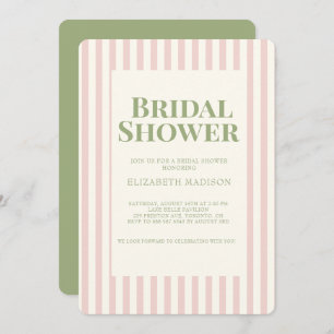 Roze Striped Green Retro Bridal Shower Invitation Kaart