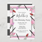 Roze Striped Makeup Uitnodiging van de Geachte Par (Voorkant / Achterkant)