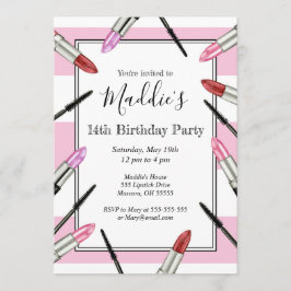 Roze Striped Makeup Uitnodiging van de Geachte Par