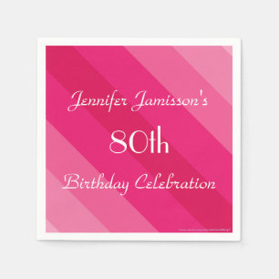Roze striped, Name, 80th Birthday Party Paper Servetten