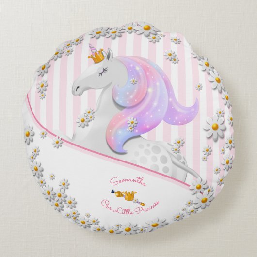 Roze striped Unicorn Princess Nursery Rond Kussen (Achterkant)