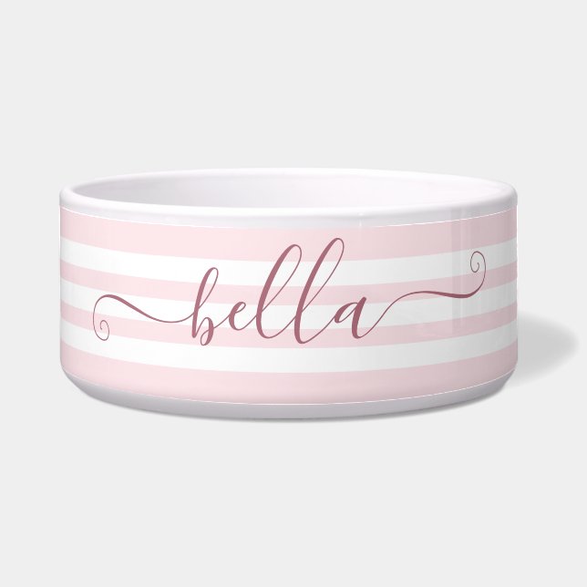 Roze stripes Aangepaste Dog Water Bowl Voerbakje (Voorkant)