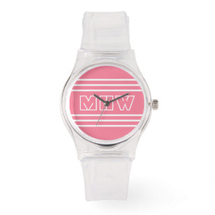 Roze stripes aangepaste monogram horloges