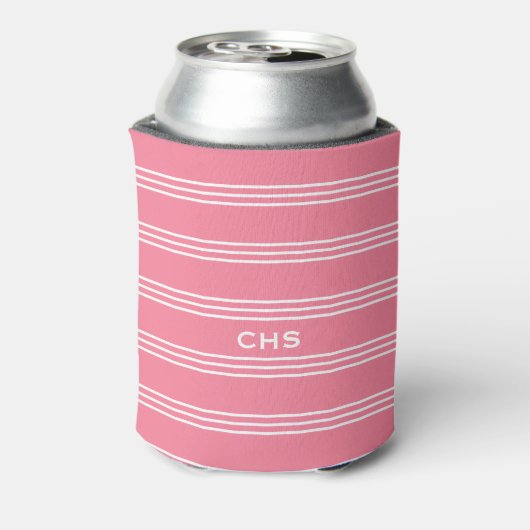 Roze stripes aangepaste monogram koelbox blikjeskoeler (Blikje Achterkant)